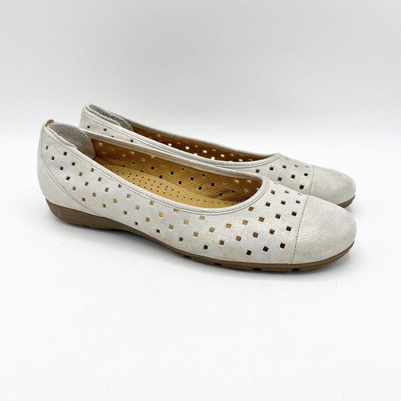 Gabor Shoes Gabor Ruffle Ballet Flat Gold Powder Leather Perforated